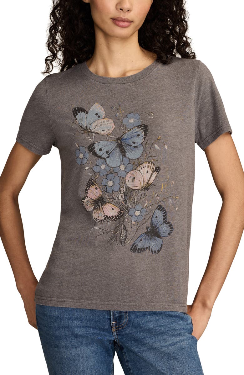 Lucky Brand Classic Floral Butterfly T-Shirt, Main, color, Castlerock