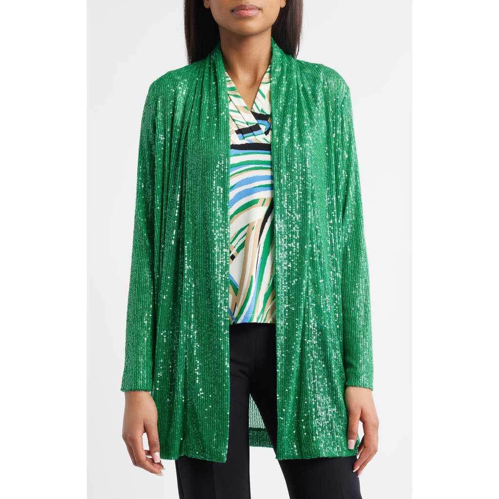 ANNE KLEIN ANNE KLEIN SEQUIN DRAPED OPEN FRONT CARDIGAN