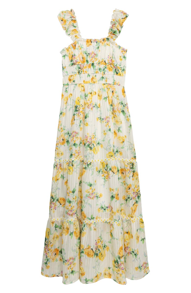 Speechless Kids' Shadow Stripe Daisy Maxi Dress, Main, color, White/ Yellow