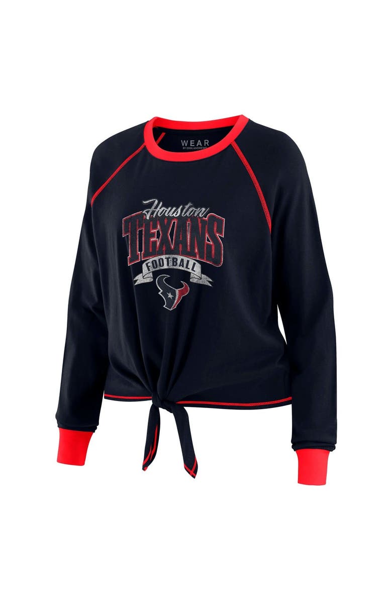 WEAR by Erin Andrews Women's WEAR by Erin Andrews Navy/Red Houston Texans Plus Size Tie-Front Long Sleeve Top, Alternate, color, 