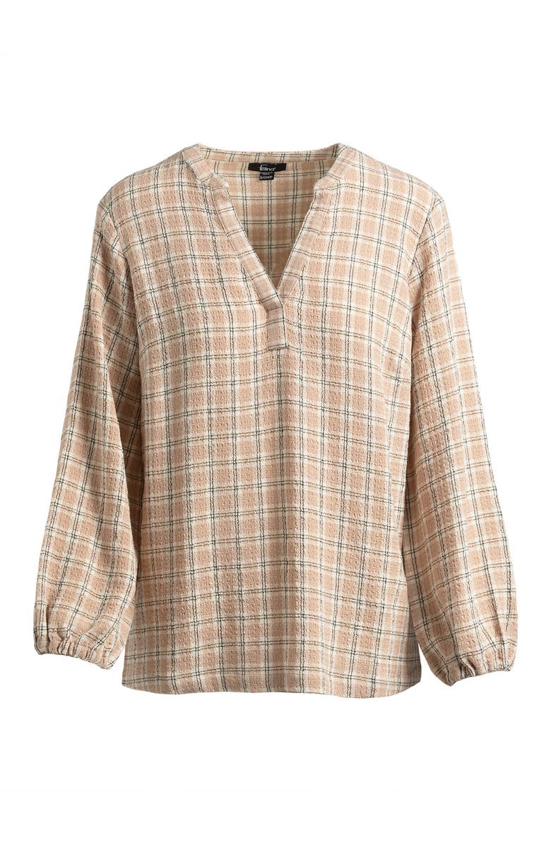 Single Stitch V-Neck Plaid Peasant Top, Alternate, color, Cream Plaid