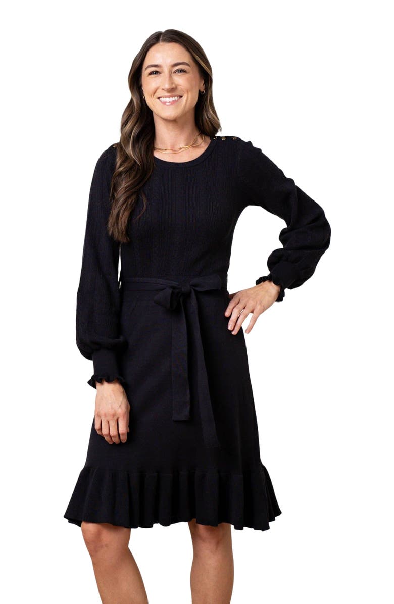 Hope & Henry Women's Organic Fancy Sweater Dress, Main, color, Black Cable Bodice