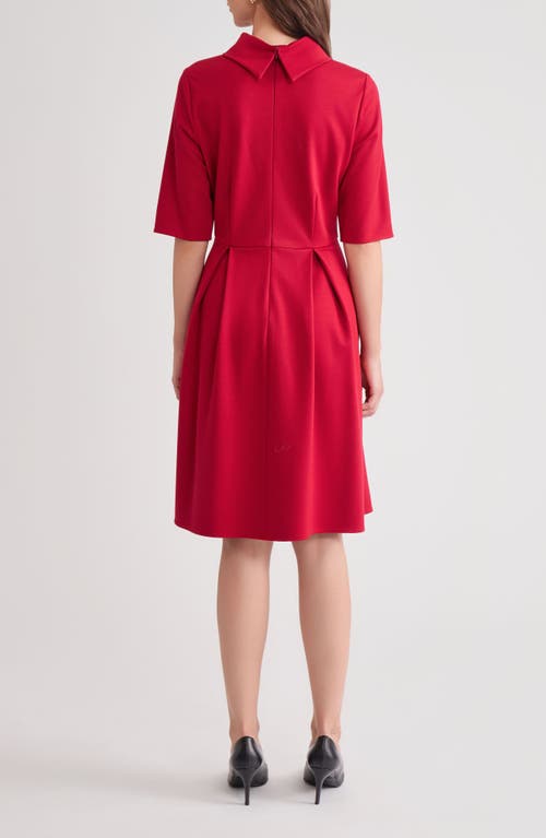Misook Pleated Stretch Ponte Dress In Red