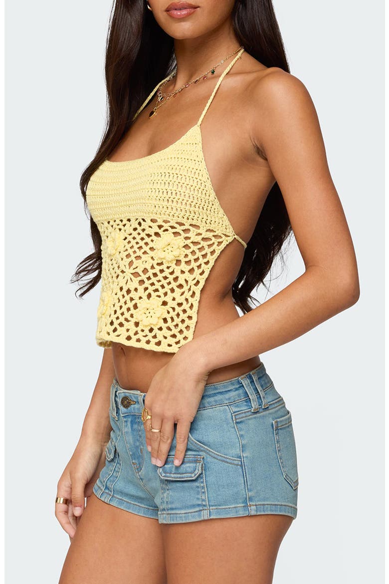 Miel Crochet Backless Halter Top, Alternate, color, YELLOW