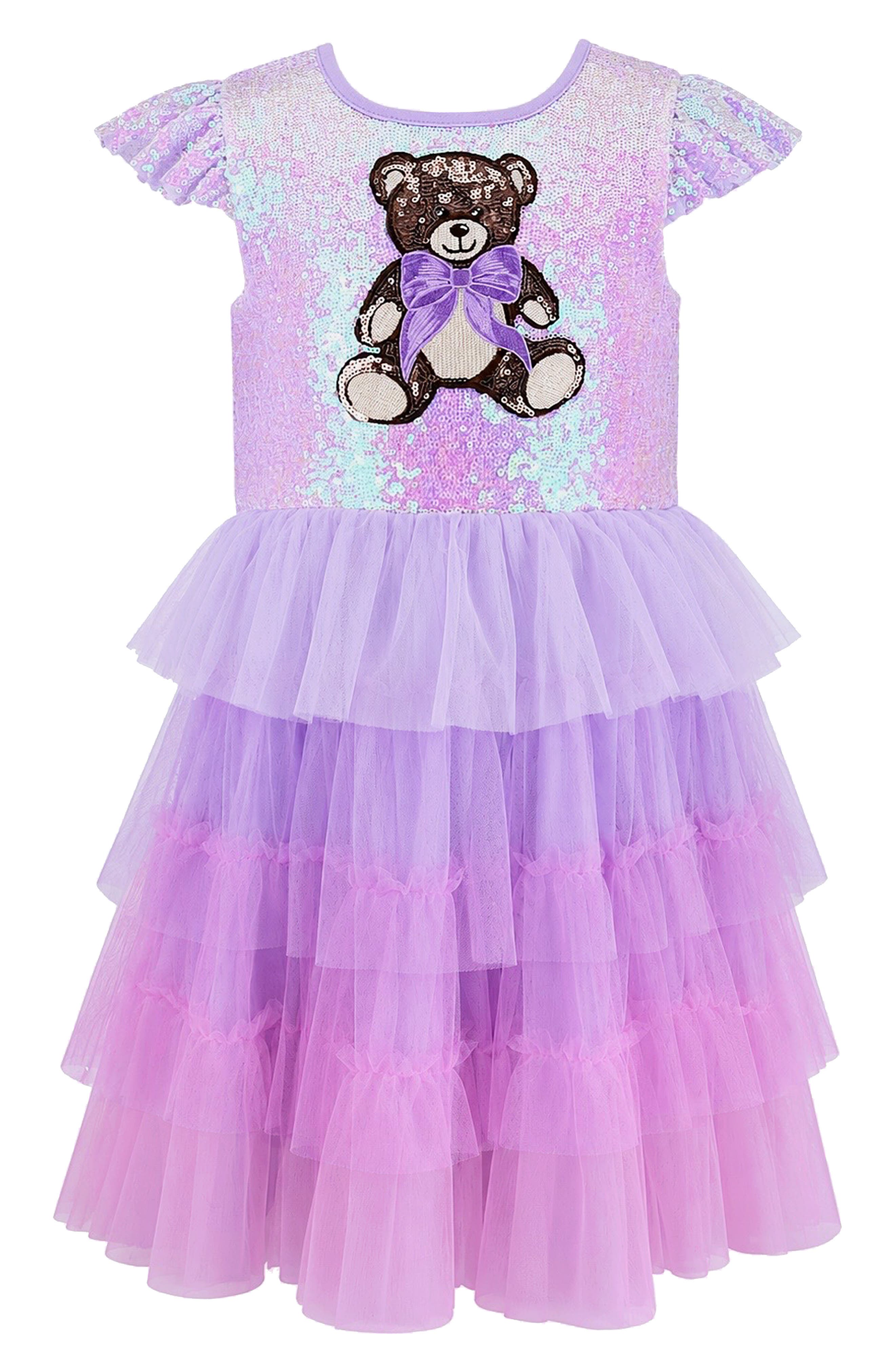 Kids' Sequin Bear Tiered Tulle Dress