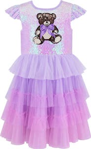 Zunie Kids' Sequin Bear Tiered Tulle Dress