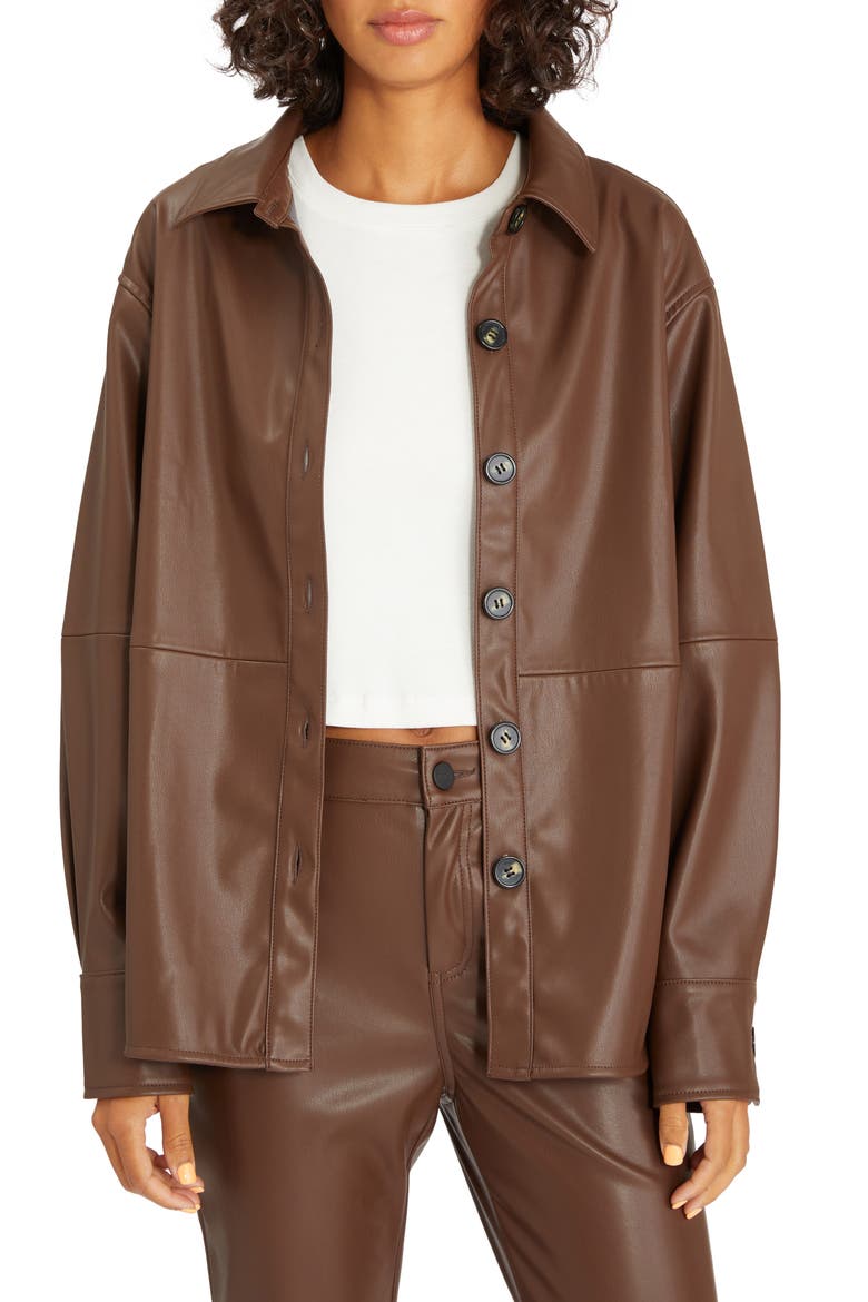 Sancturary Faux Leather Shacket, Main, color, MAHOGANY