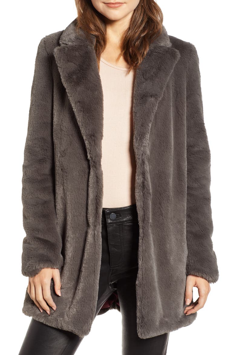 Faux Fur Coat, Main, color, GREY