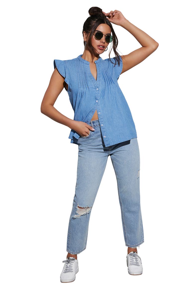 Ajay Short Sleeve Denim Button-Up Shirt, Alternate, color, LIGHT WASH