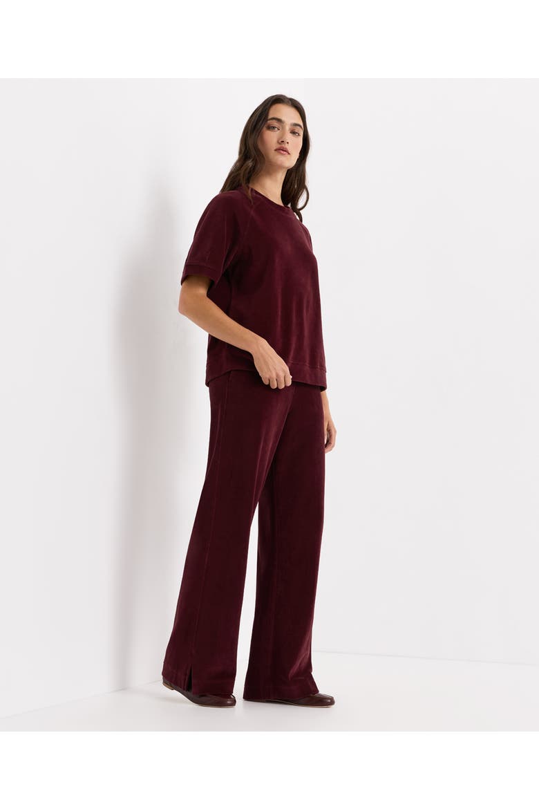 Organic Cotton Velour Wide Leg Pant, Alternate, color, Cabernet Red