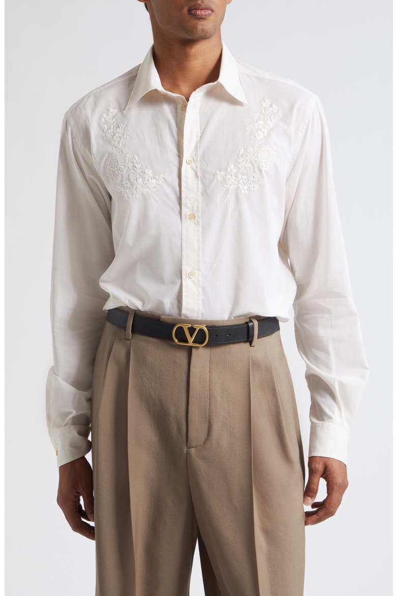 Floral Embroidered Cotton Button-Up Shirt, Main, color, 4H9 NATURAL WHITE
