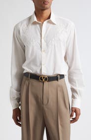 Valentino Floral Embroidered Cotton Button-Up Shirt