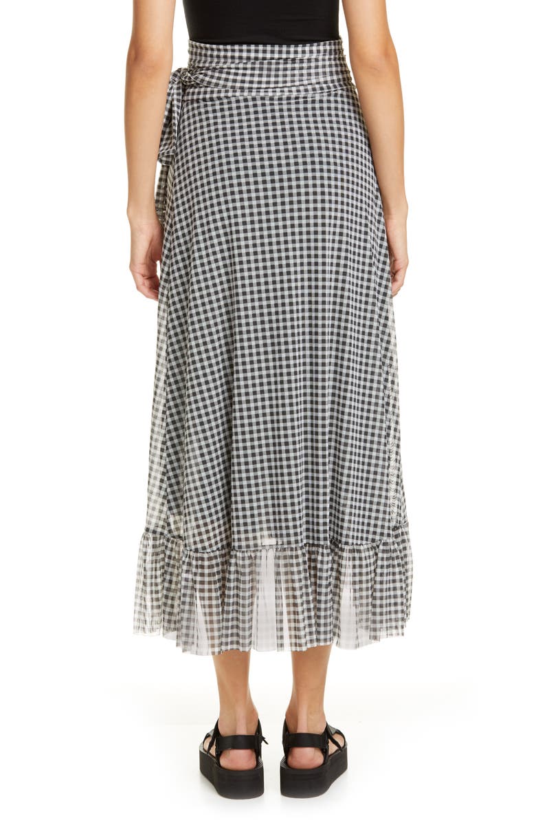 Ganni Gingham Print Mesh Midi Wrap Skirt, Alternate, color,