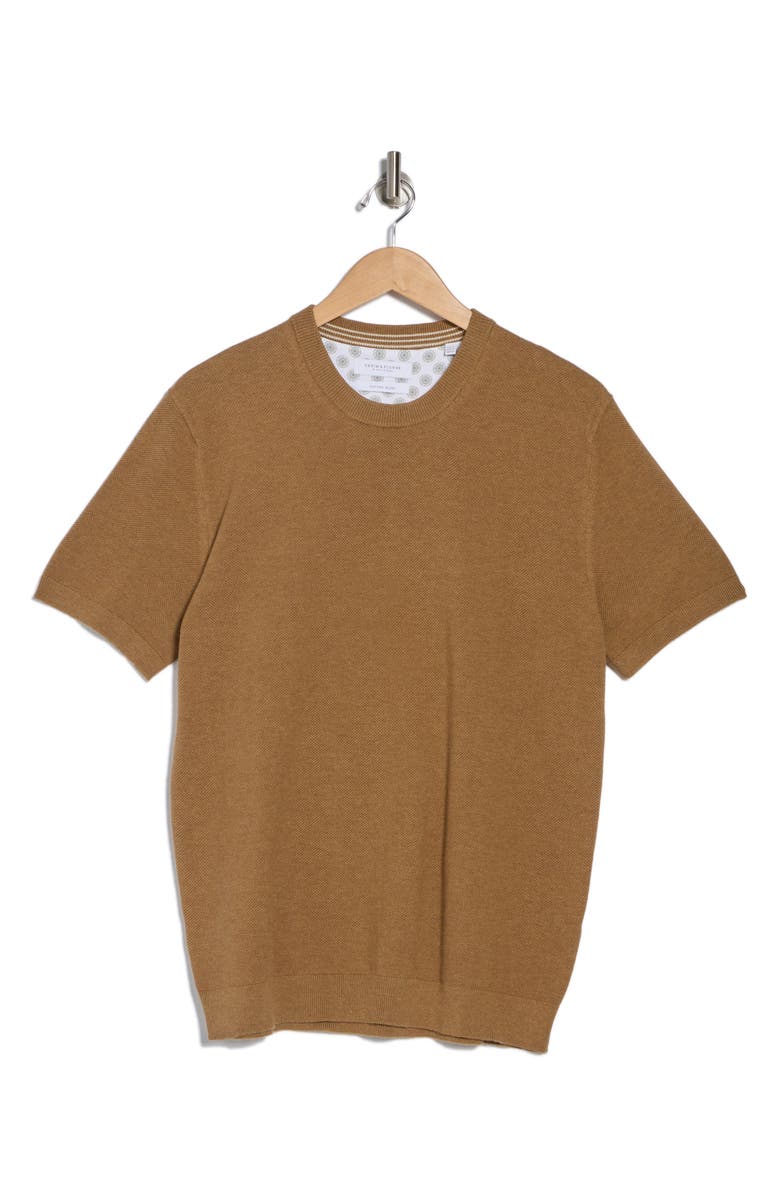 DENIM AND FLOWER Textured Short Sleeve Sweater, Alternate, color, Medium Brown