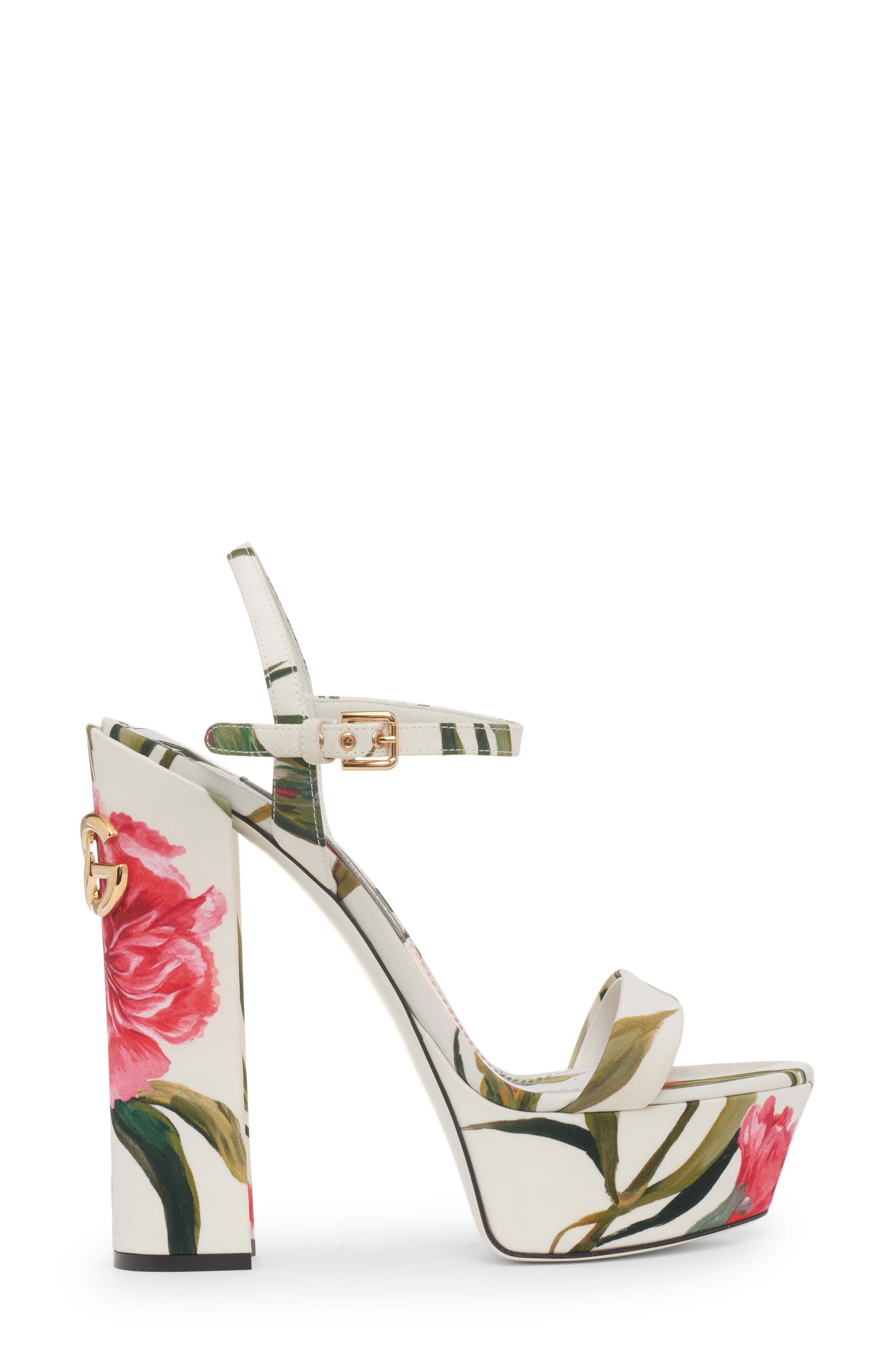 Dolce&Gabbana Keira Floral Block Heel Platform Sandal, Alternate, color, Garofani New F.bco