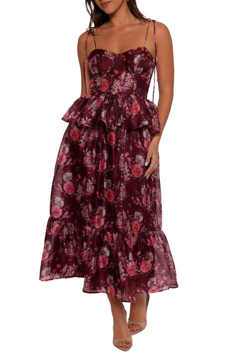 Mazy Floral Peplum Tiered Maxi Dress