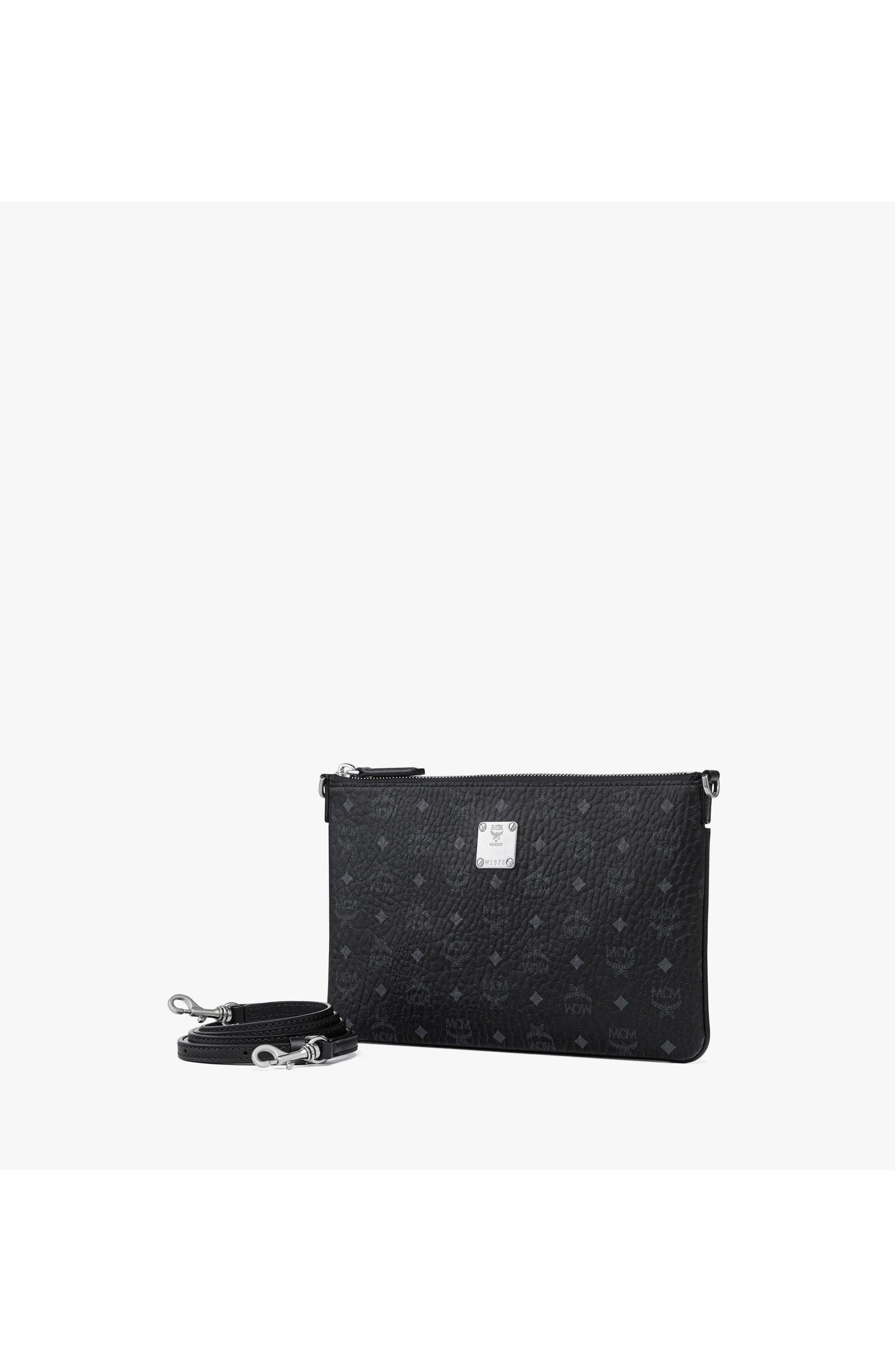 MCM Aren Crossbody Pouch in Visetos, Alternate, color, Black