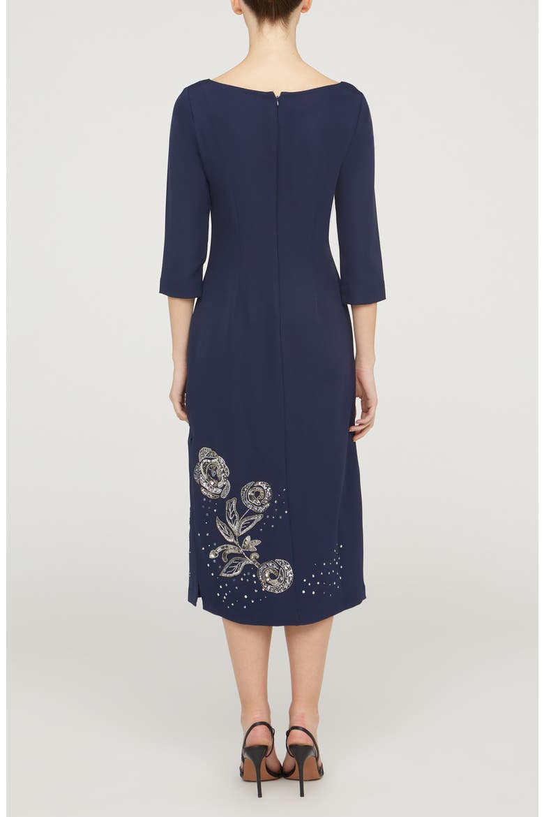 Delilah Floral Beaded Cocktail Midi Dress, Alternate, color, NAVY
