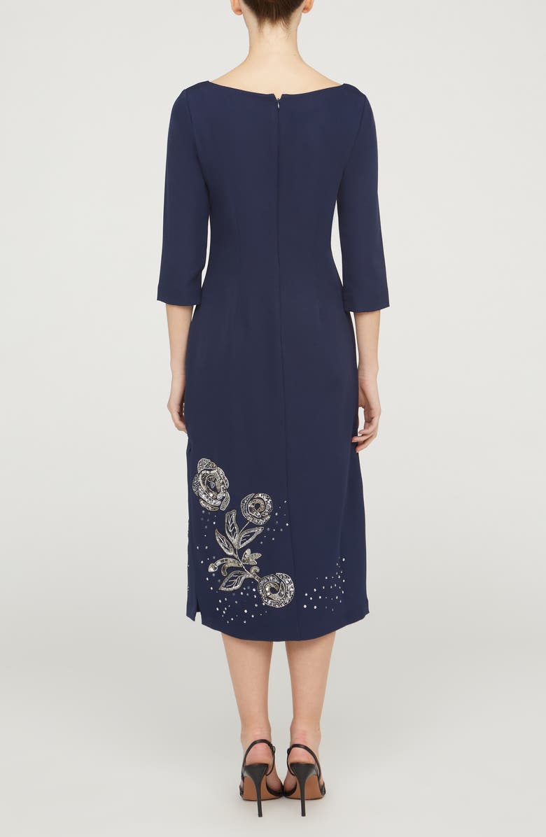 JS Collections Delilah Floral Beaded Cocktail Midi Dress, Alternate, color, Navy