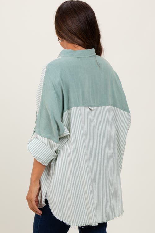 Pinkblush Colorblock Stripe Oversized Button Down In Blue
