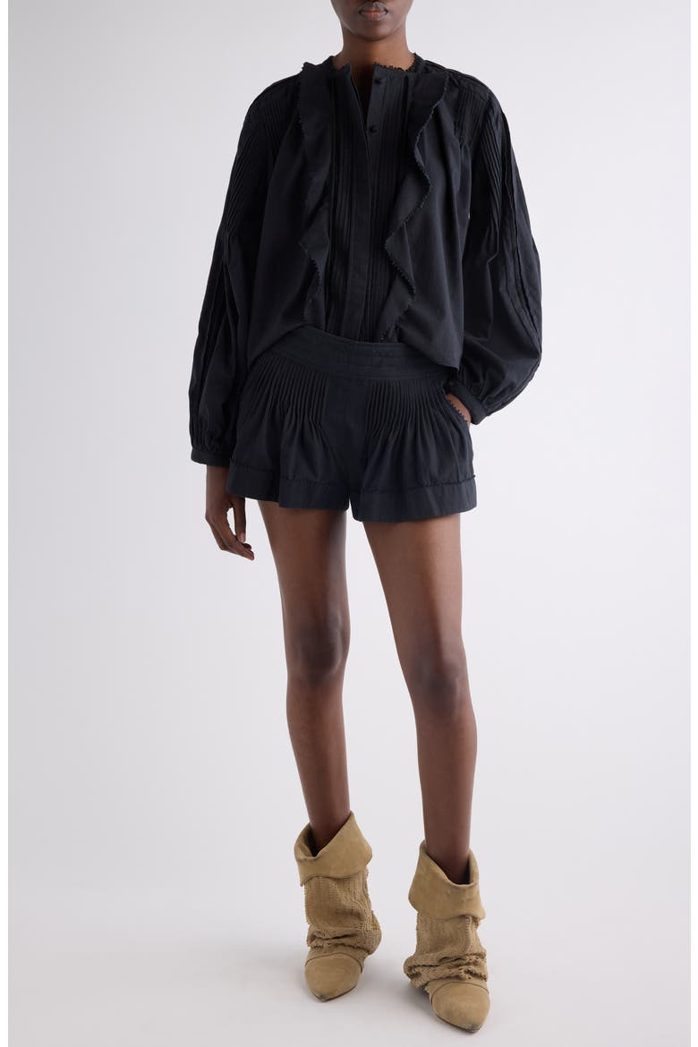 Cybila Cotton Pintuck Shorts, Alternate, color, BLACK