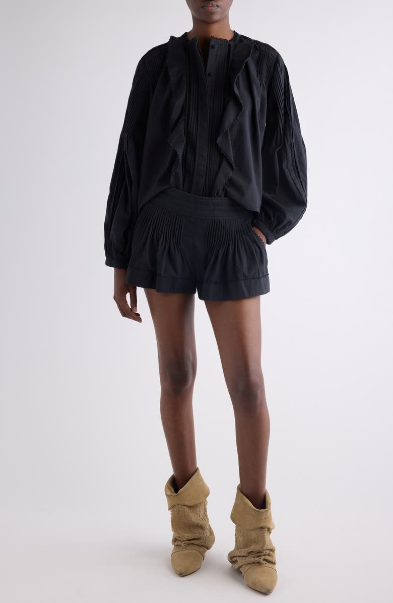 Isabel Marant Cubraly Ruffle Cotton Button-Up Shirt, Alternate, color, Black