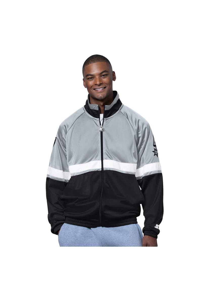 Men's Starter Black/White San Antonio Spurs The Veteran Tricot Track Raglan Full-Zip Jacket, Main, color, Black