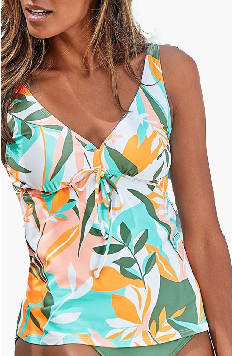 LASCANA Women's Mix Print Tankini Top, Main, color, Yellow & White
