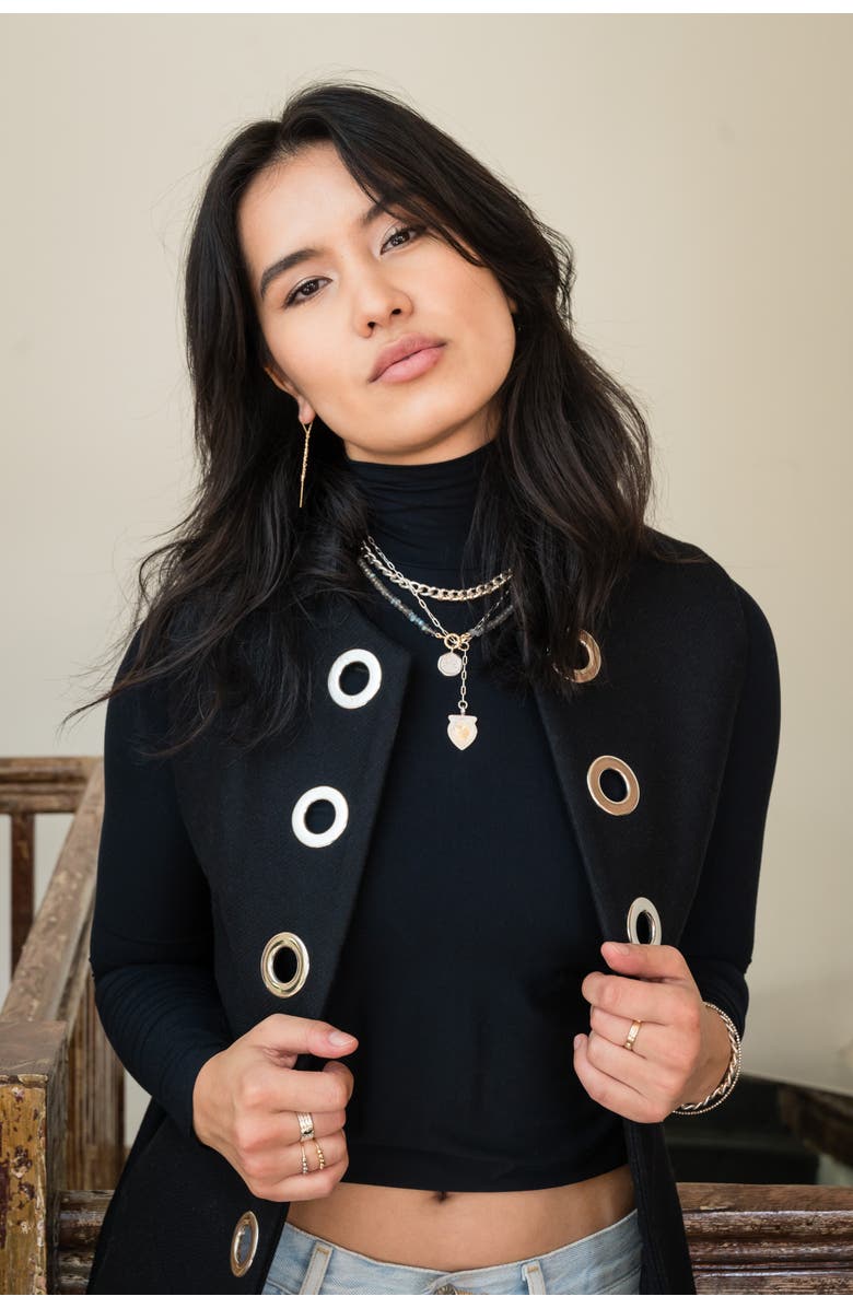 ELLIOT YOUNG TWO TONE 14K GOLD & STERLING SILVER HEART SHIELD Y NECKLACE, Alternate, color, Silver/Gold