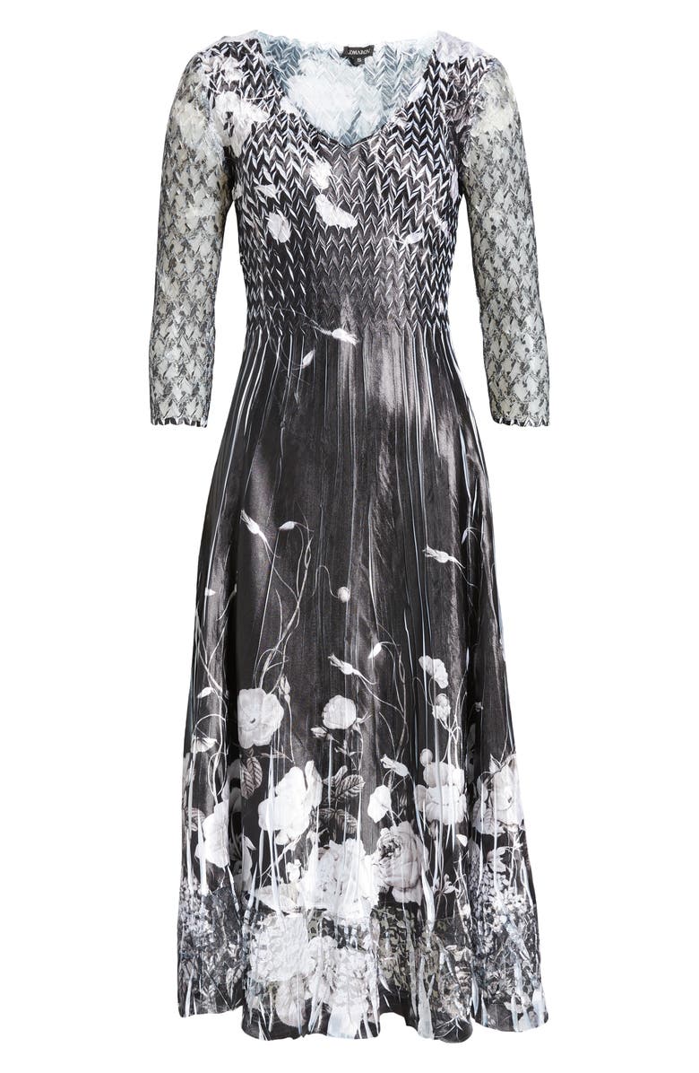 Komarov Lace Sleeve Charmeuse Cocktail Dress, Alternate, color, 