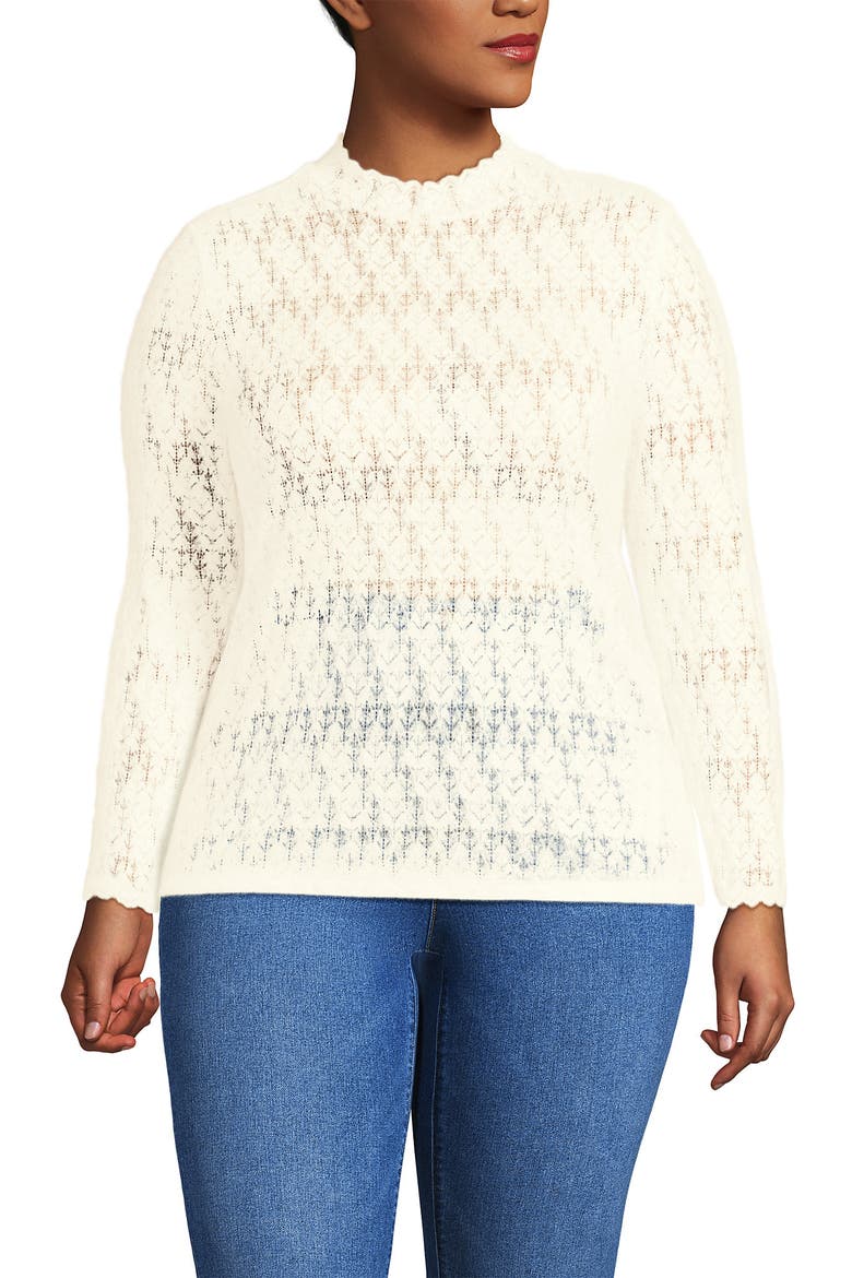 Plus Size Long Sleeve Brushed Lace Mock Neck Top, Main, color, Ivory