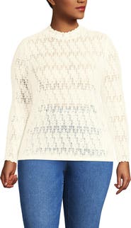 Lands' End Plus Size Long Sleeve Brushed Lace Mock Neck Top