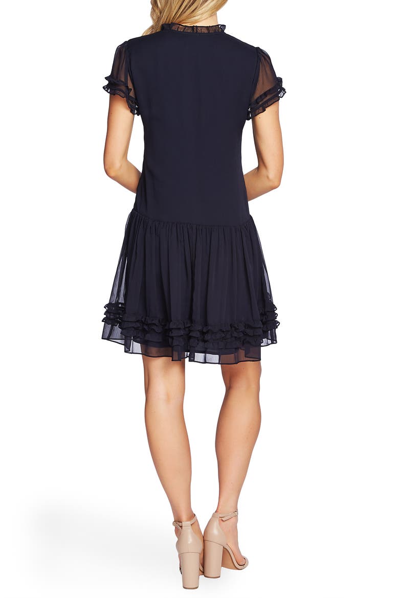 Ruffle Detail Drop Waist Dress, Alternate, color, CAVIAR