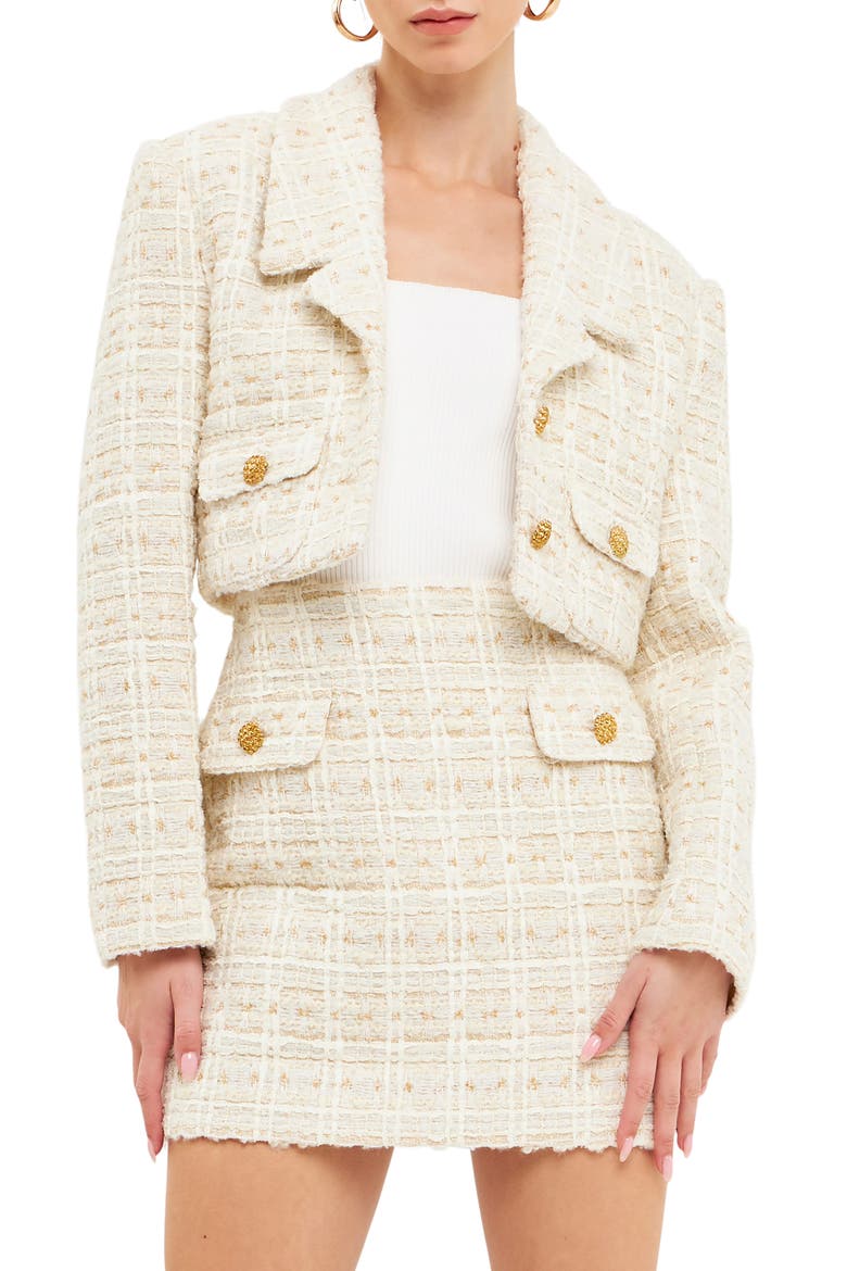 Premium Crop Tweed Jacket, Main, color, IVORY