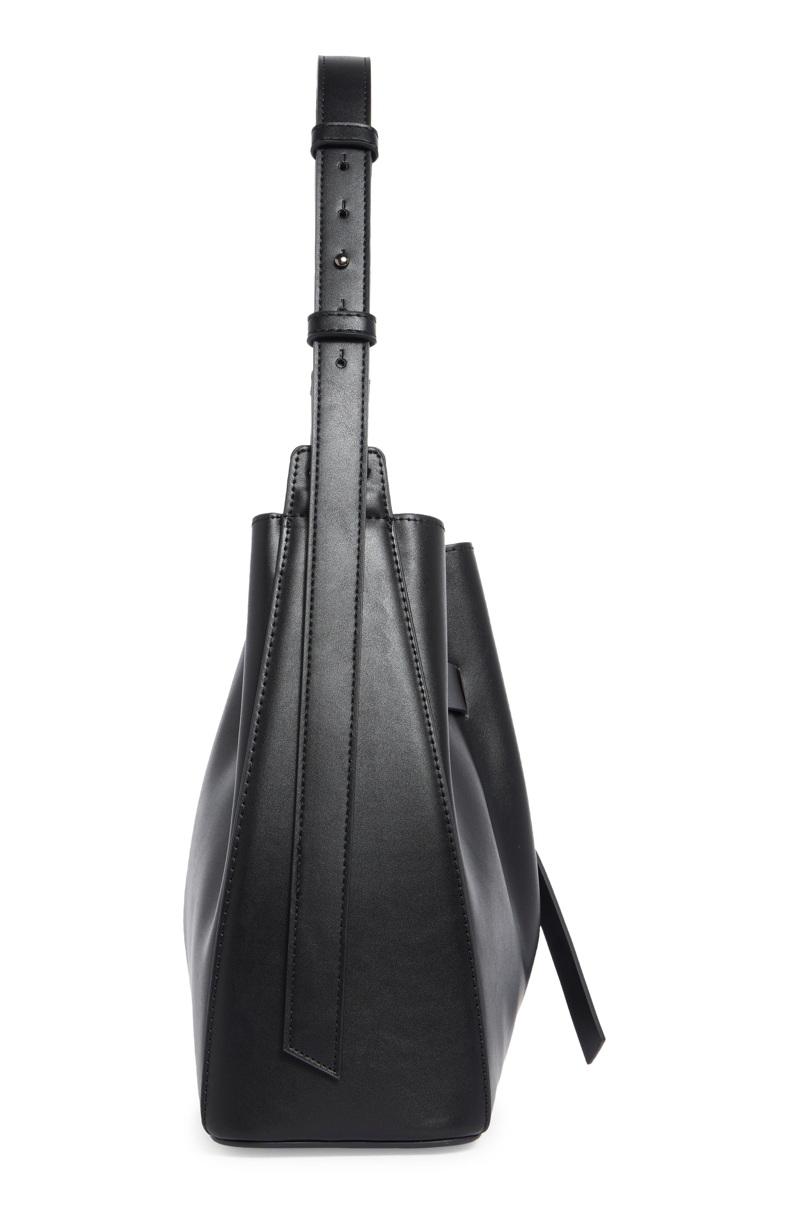 BCBG Knotted Faux Leather Bucket Bag, Alternate, color, Black
