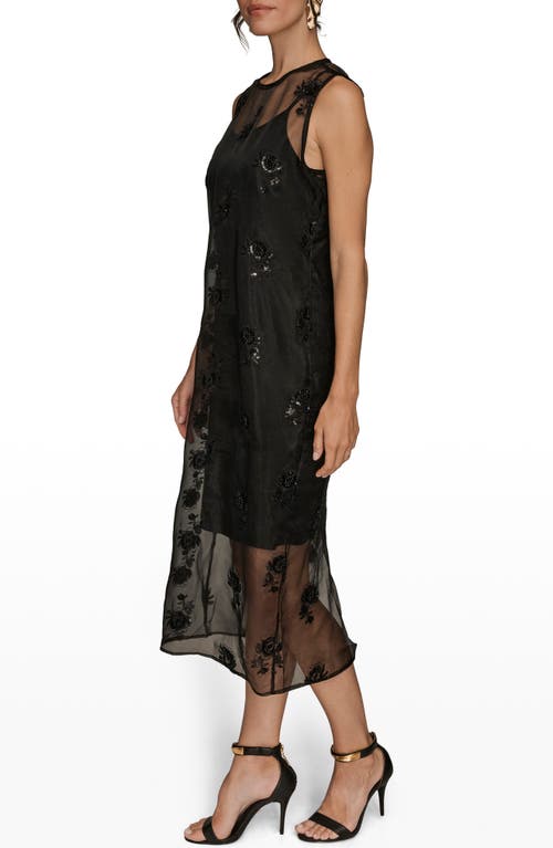 Donna Karan New York Sequin Embroidered Sleeveless Midi Dress In Black