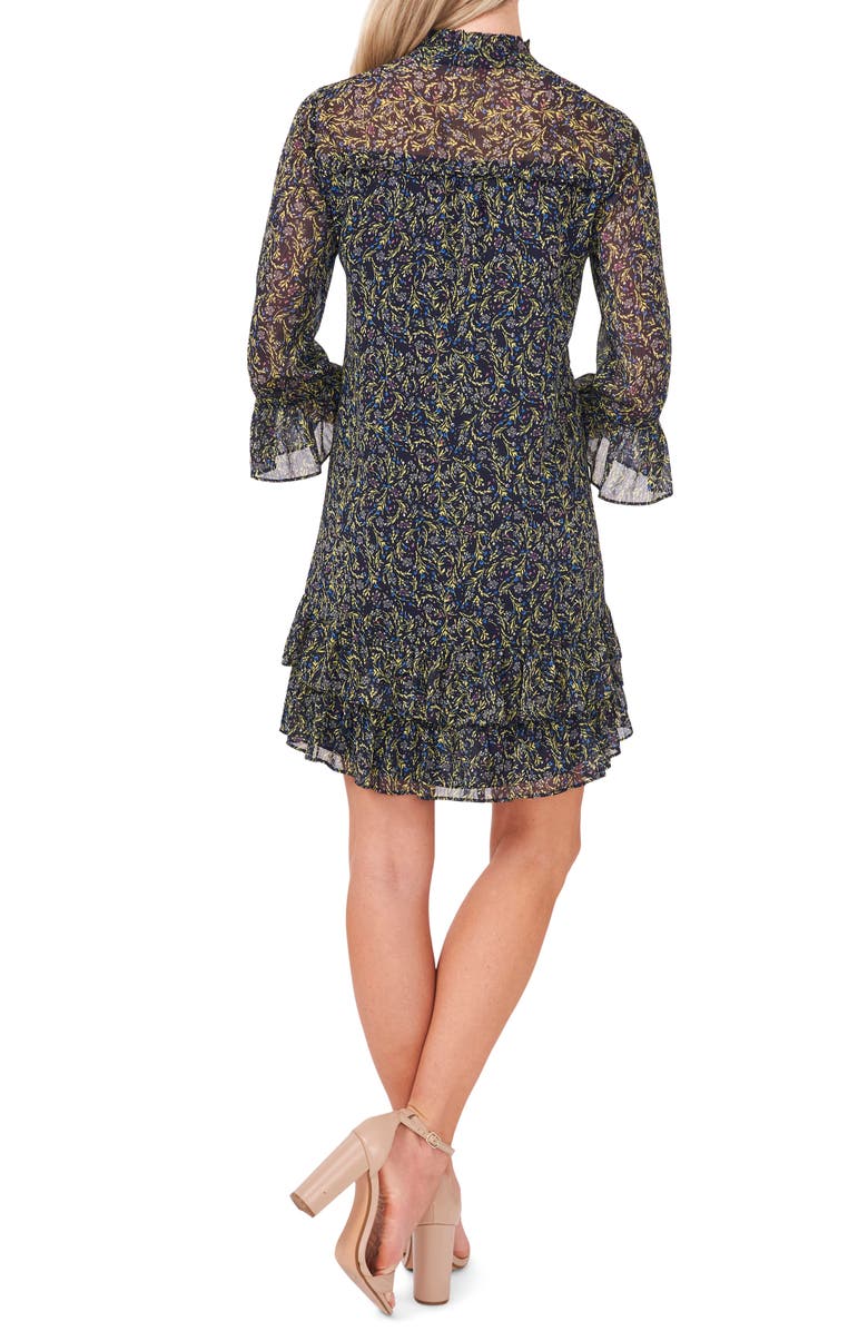 CeCe Floral Whispers Ruffle Trim A-Line Chiffon Dress, Alternate, color, 