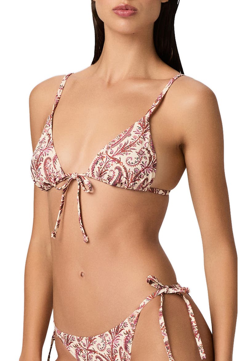 Cameron Tie Front Triangle Bikini Top, Alternate, color, CREAM MULTI