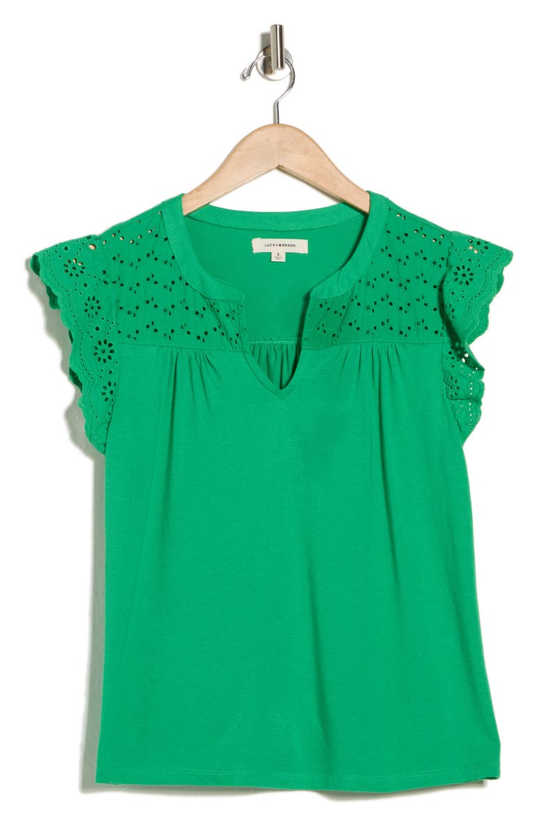 Cap Sleeve Mixed Media Top, Alternate, color, KELLY GREEN
