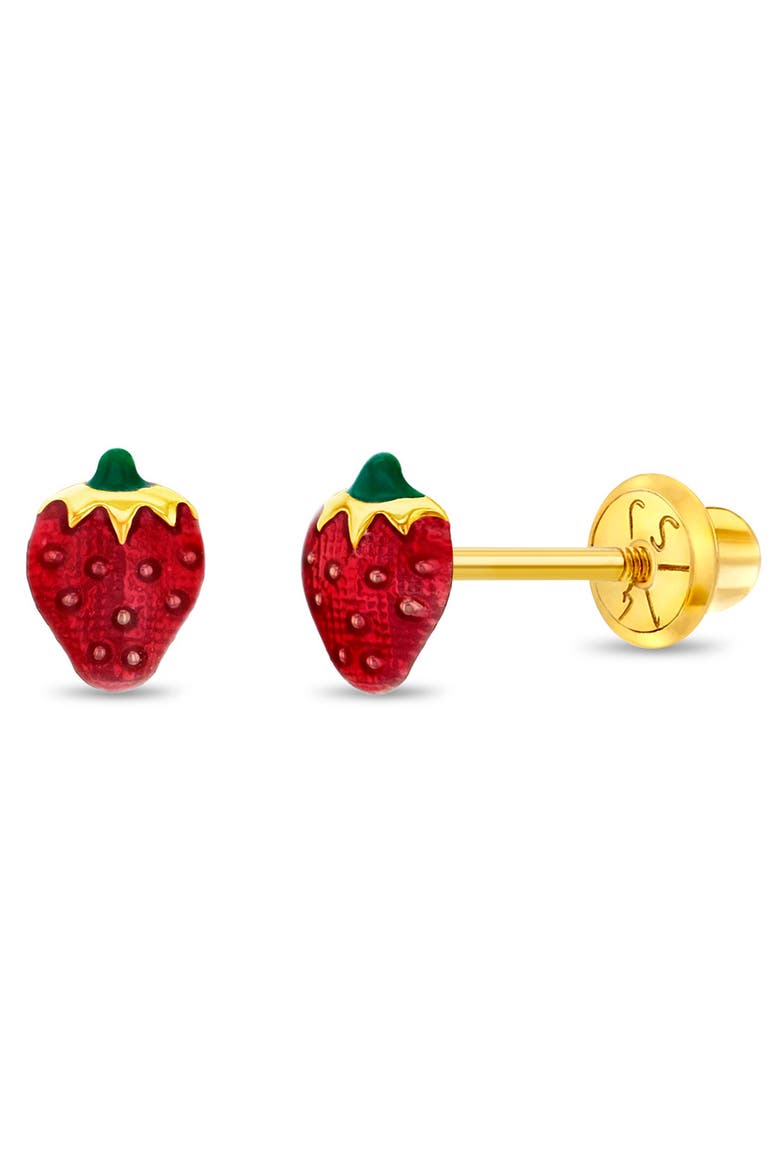 14k Summer Strawberry Earrings, Main, color, Red