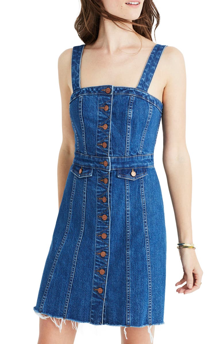 Madewell Raw Edge Denim Dress, Alternate, color, 