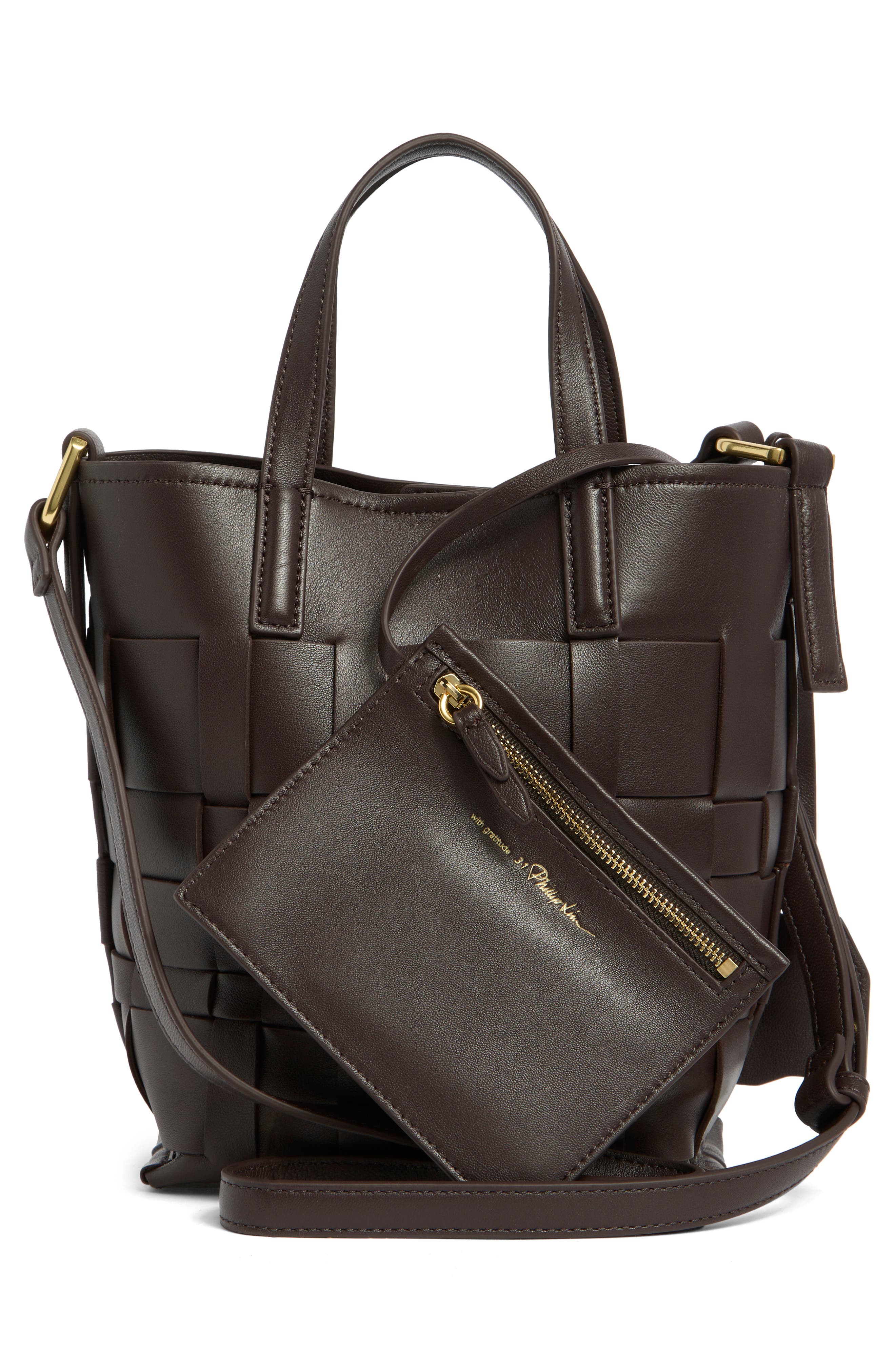 3.1 Phillip Lim Odita Leather Lattice Bucket Bag, Alternate, color, Chocolate