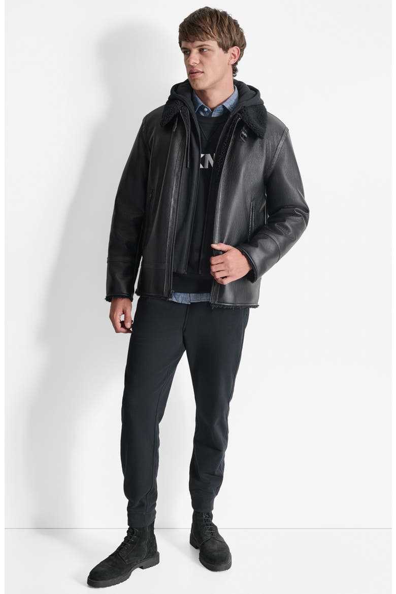 Water Resistant Faux Shearling Lined Jacket, Alternate, color, BLACK