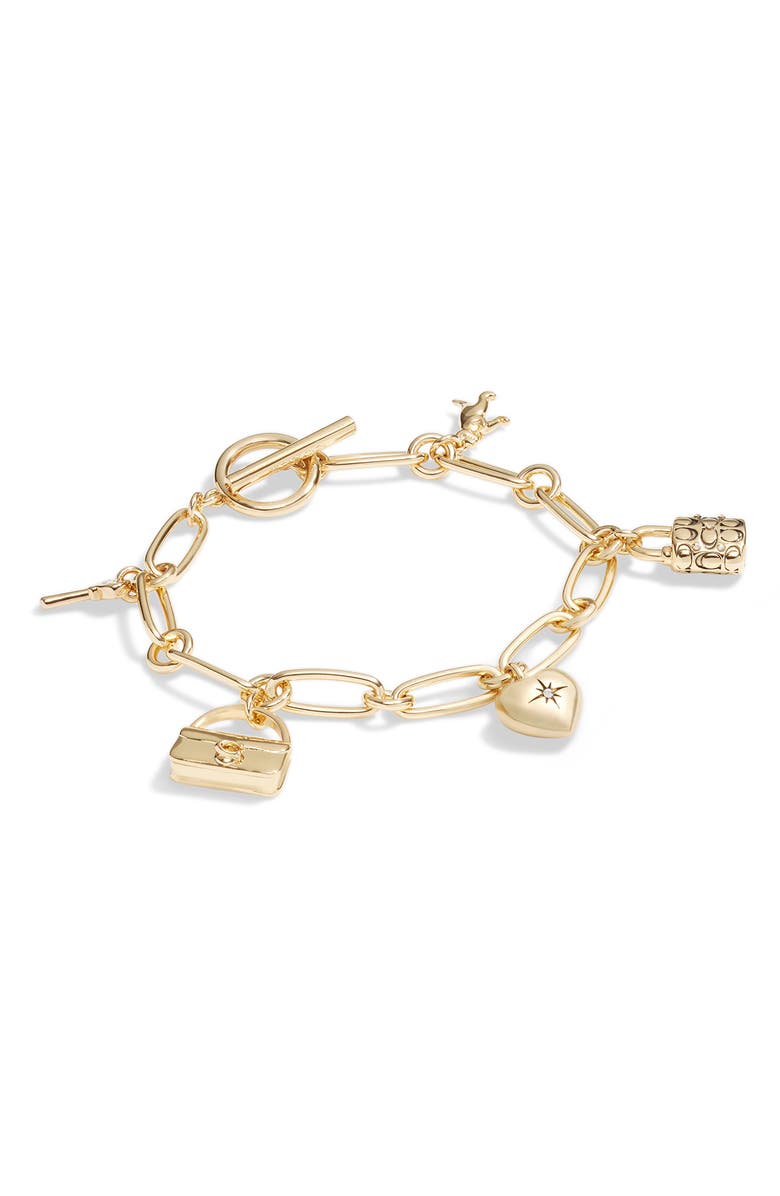 COACH Iconic Charm Bracelet, Alternate, color, Shiny Gold