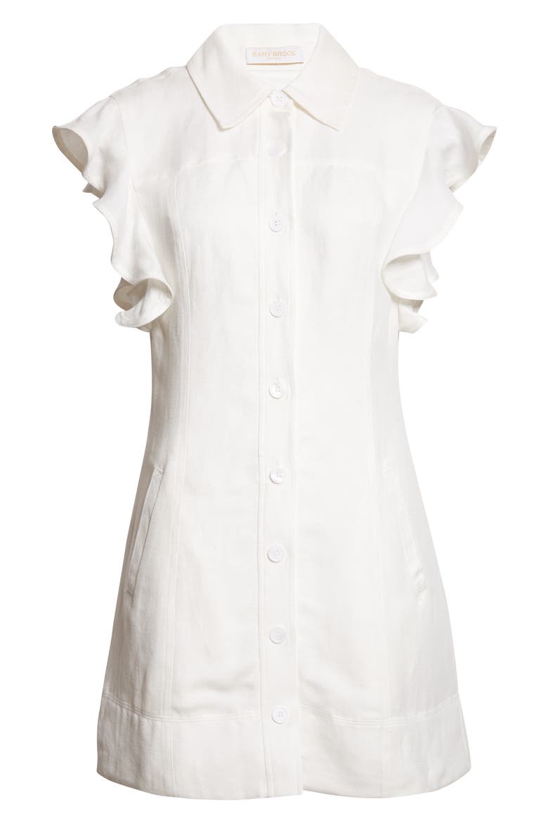 Nikki Ruffle Sleeve Linen Blend Shirtdress, Alternate, color, WHITE LINEN