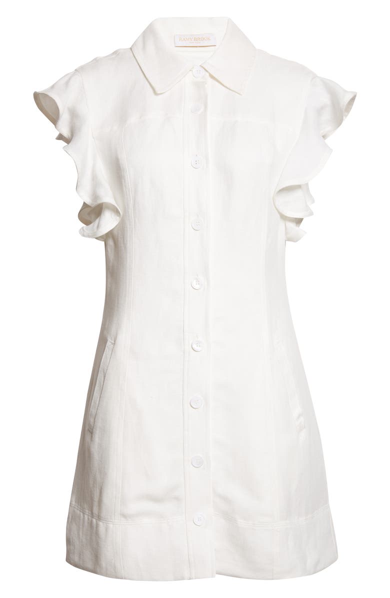 Ramy Brook Nikki Ruffle Sleeve Linen Blend Shirtdress, Alternate, color, White Linen