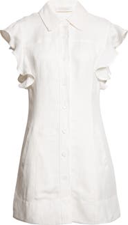 Ramy Brook Nikki Ruffle Sleeve Linen Blend Shirtdress
