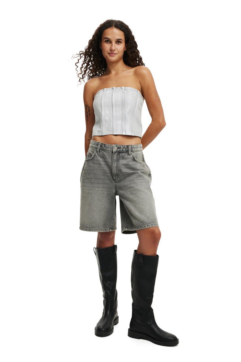 Women's Denim Tube Top, Alternate, color, Metallic  Ash Grey