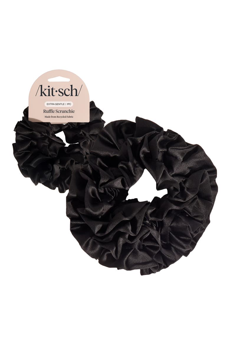 Satin Ruffle Scrunchie, Main, color, BLACK
