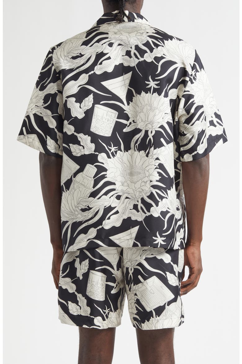 Floral Silk Bowling Shirt, Alternate, color, BLACK